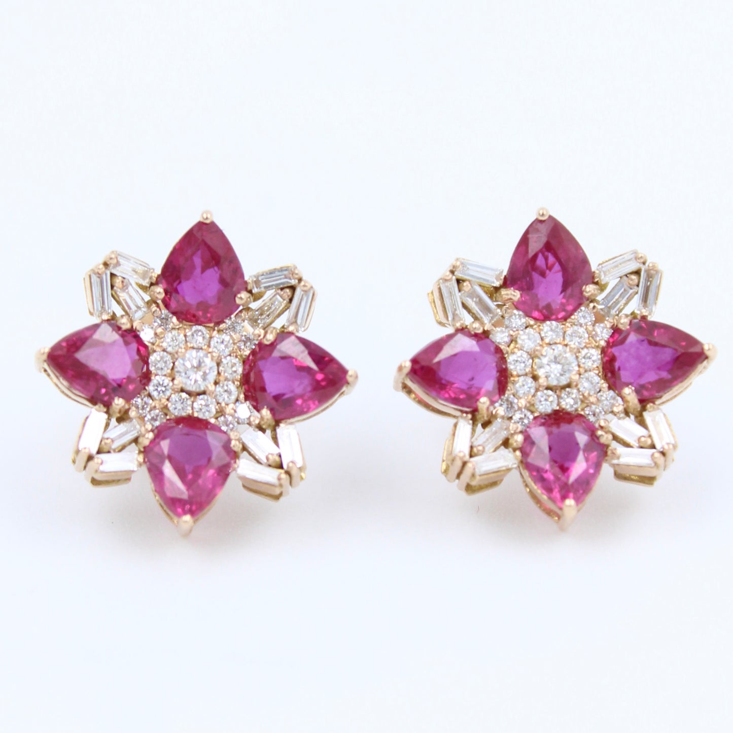 Unique AAA 3.64 Ct Natural Untreated Ruby & Diamond Stud Earrings in 18K Rose Gold