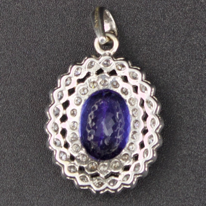Natural AAA+ 5.11 Ct Tanzanite And Diamond Pendant in 18K White Gold
