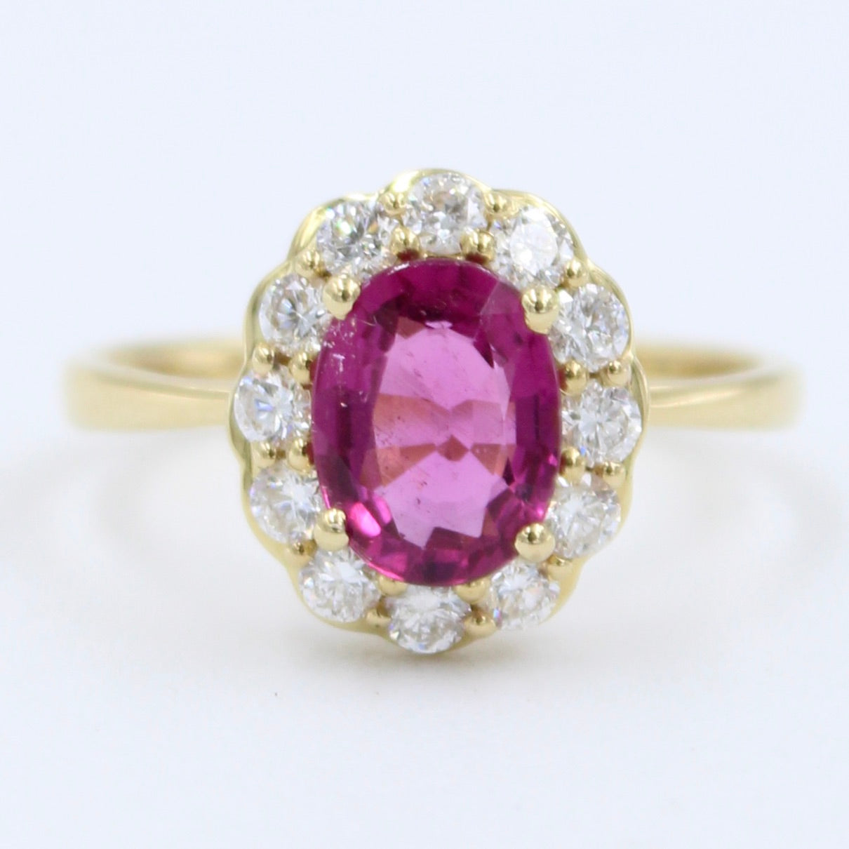 Minimal 1.6 Ct Untreated Rubellite Tourmaline & Diamond Ring in 18K Yellow Gold