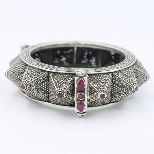 Handmade Pyramid Statement Rhinestone Bangle Bracelet in Sterling Silver