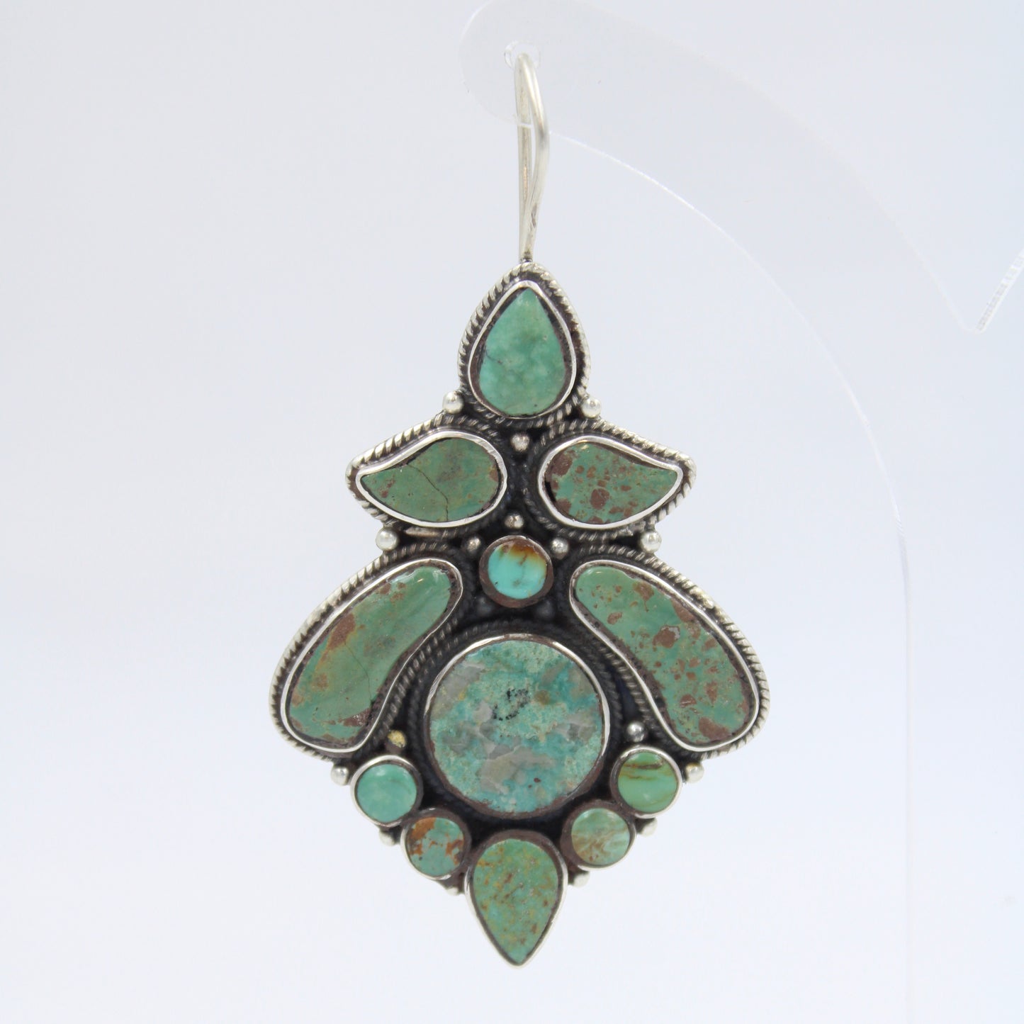 Vintage Navajo Natural Turquoise Statement Drop Earrings in Sterling Silver