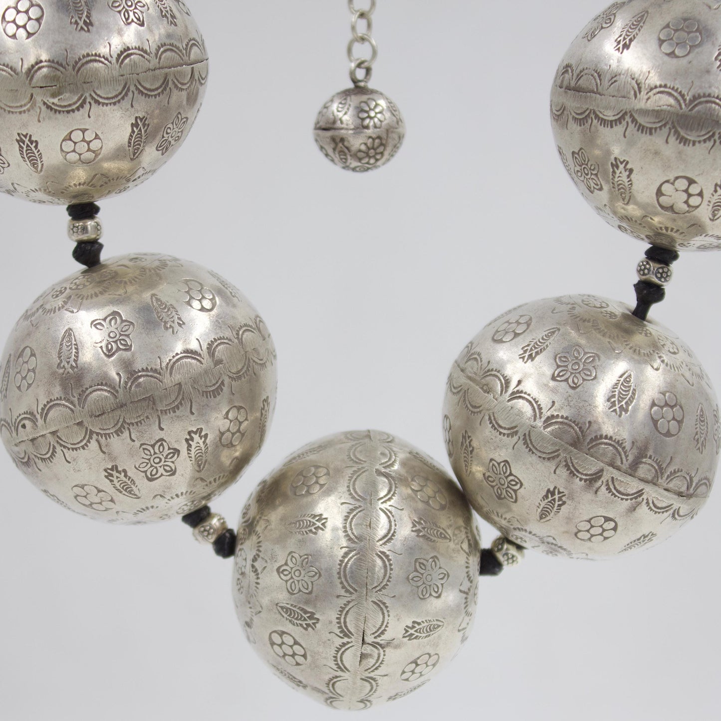 Handmade Indonesian Etched Ball Necklace in Sterling Silver