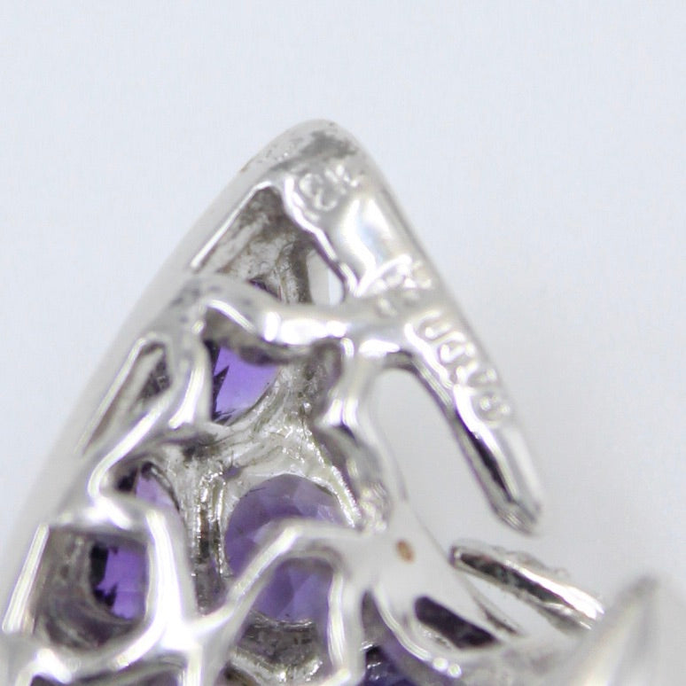 Unique 4.31 Ct Natural Amethyst and Diamond Pendant in 18K White & Black Gold