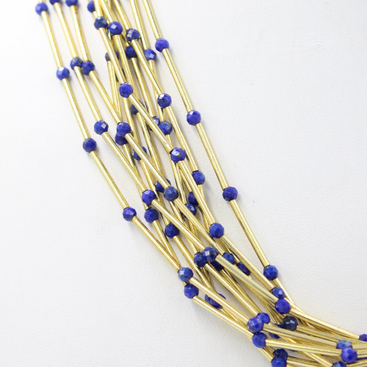 Handmade AAA Lapis Lazuli Beaded 11 Strand Necklace Gold Plated Sterling Silver
