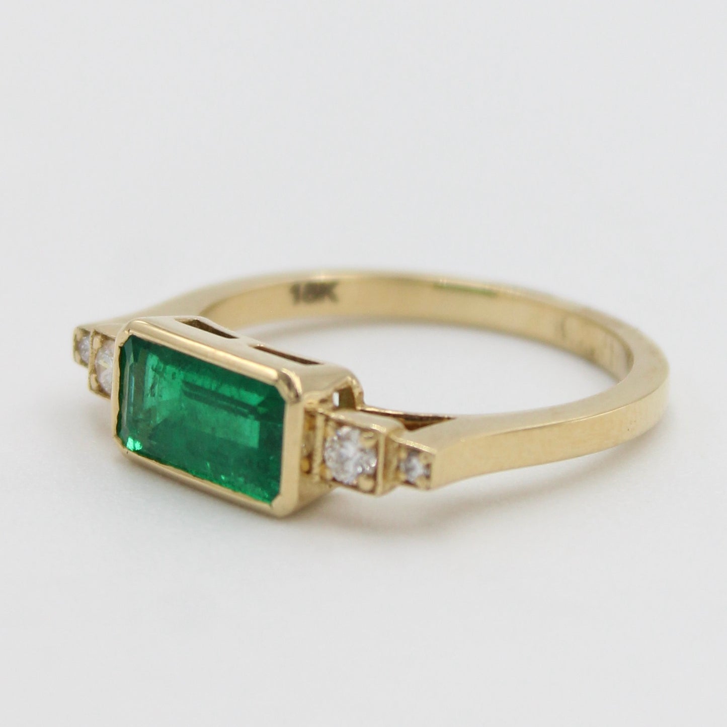 Natural AAA 1.42 Ct Emerald & Diamond East West Setting Ring in 18K Gold Size 7