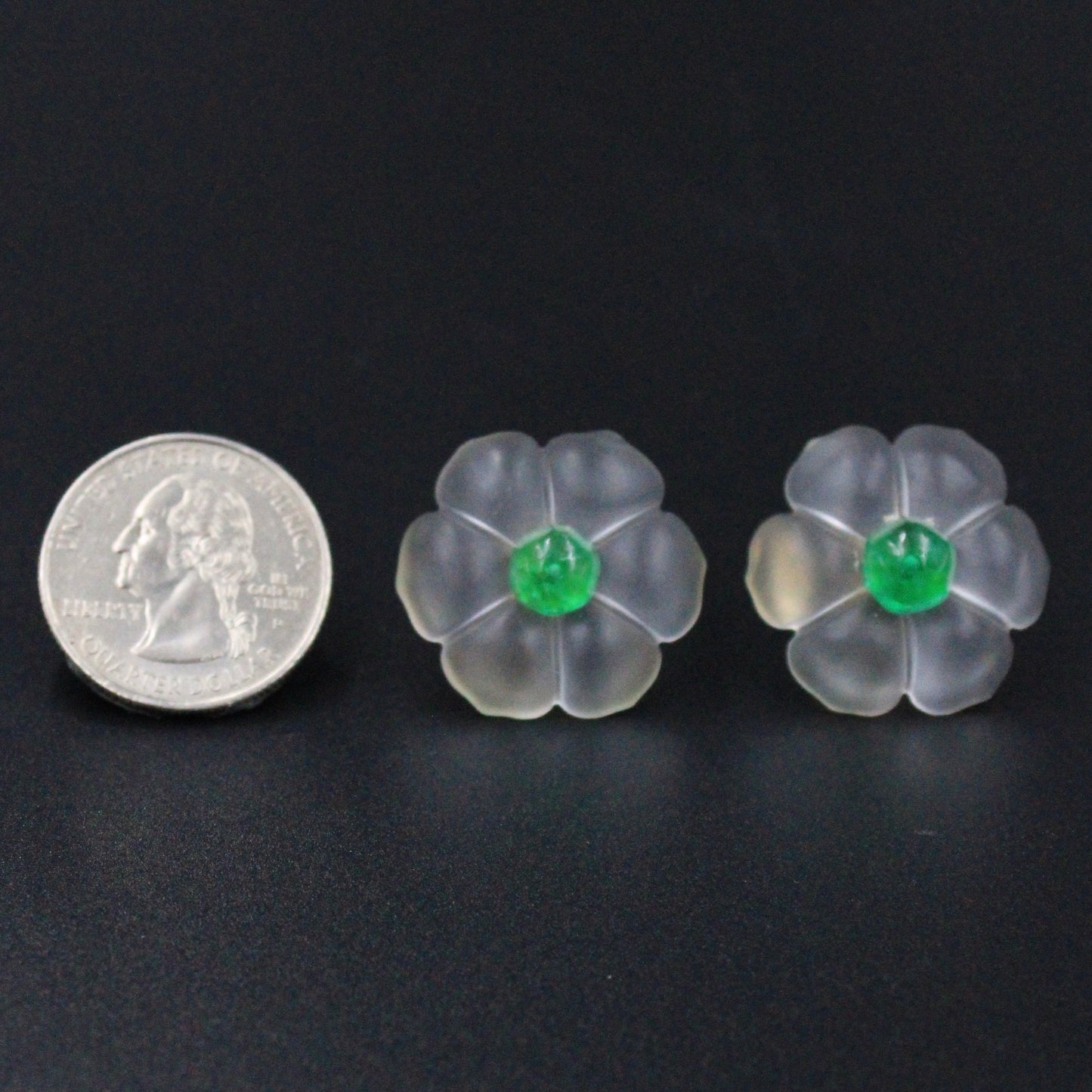 Unique 4.29 Ct Afghan Emerald & Rock Crystal Quartz Cosmos Flower Stud Earring