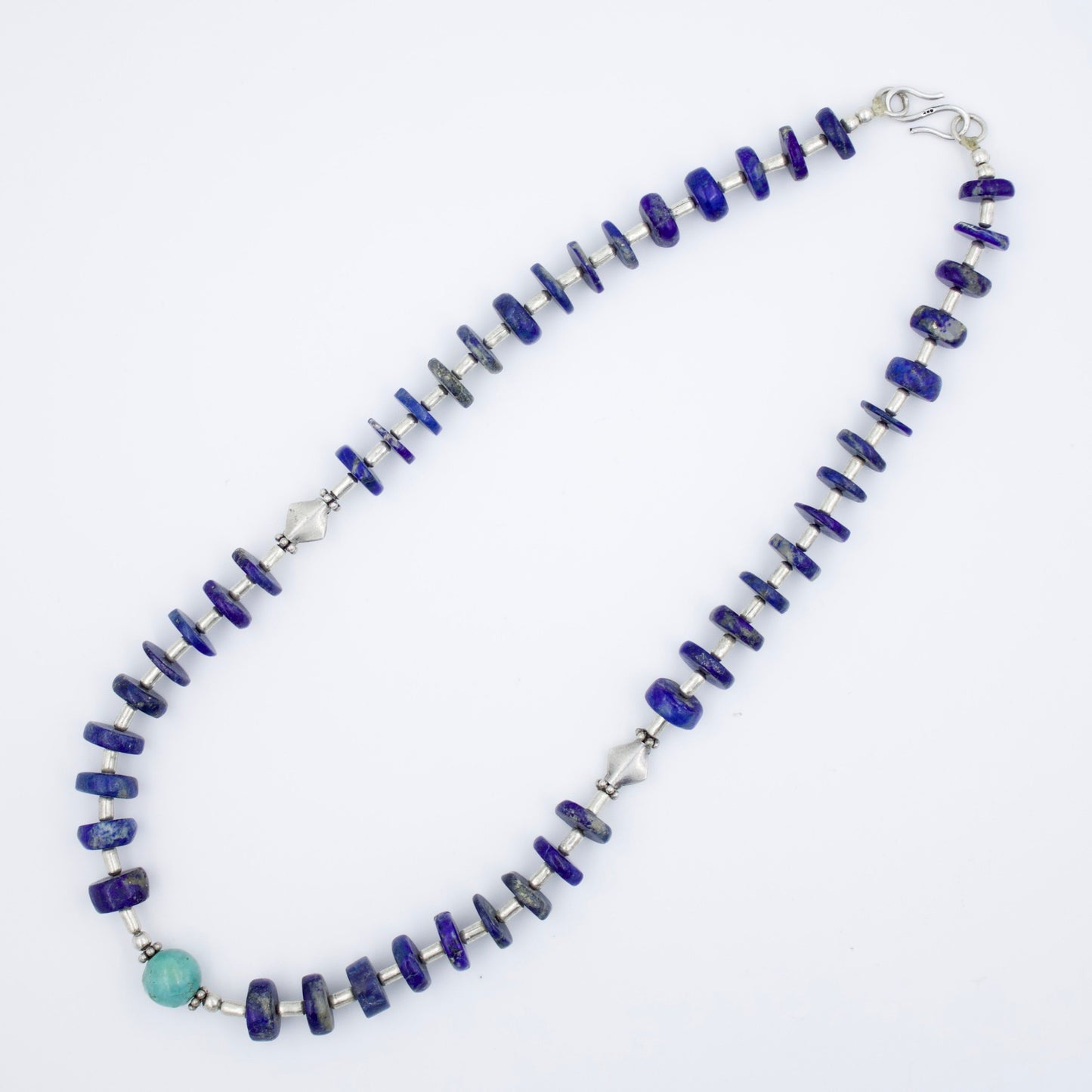 Vintage Lapis and Turquoise Beaded Statement Necklace in Sterling Silver