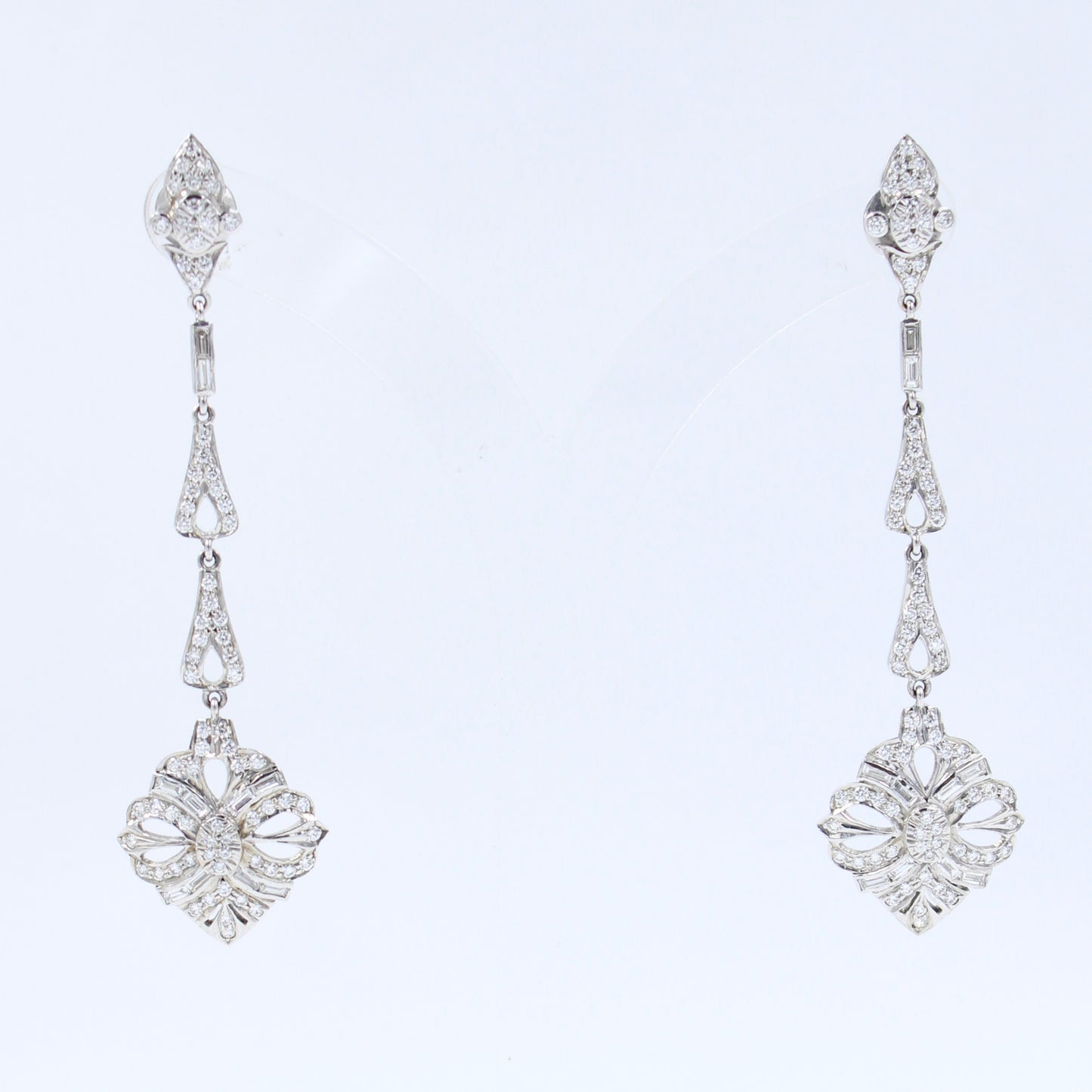 Vintage Art Deco 2.49 CT Natural Diamond Statement Drop Earring 18K White Gold