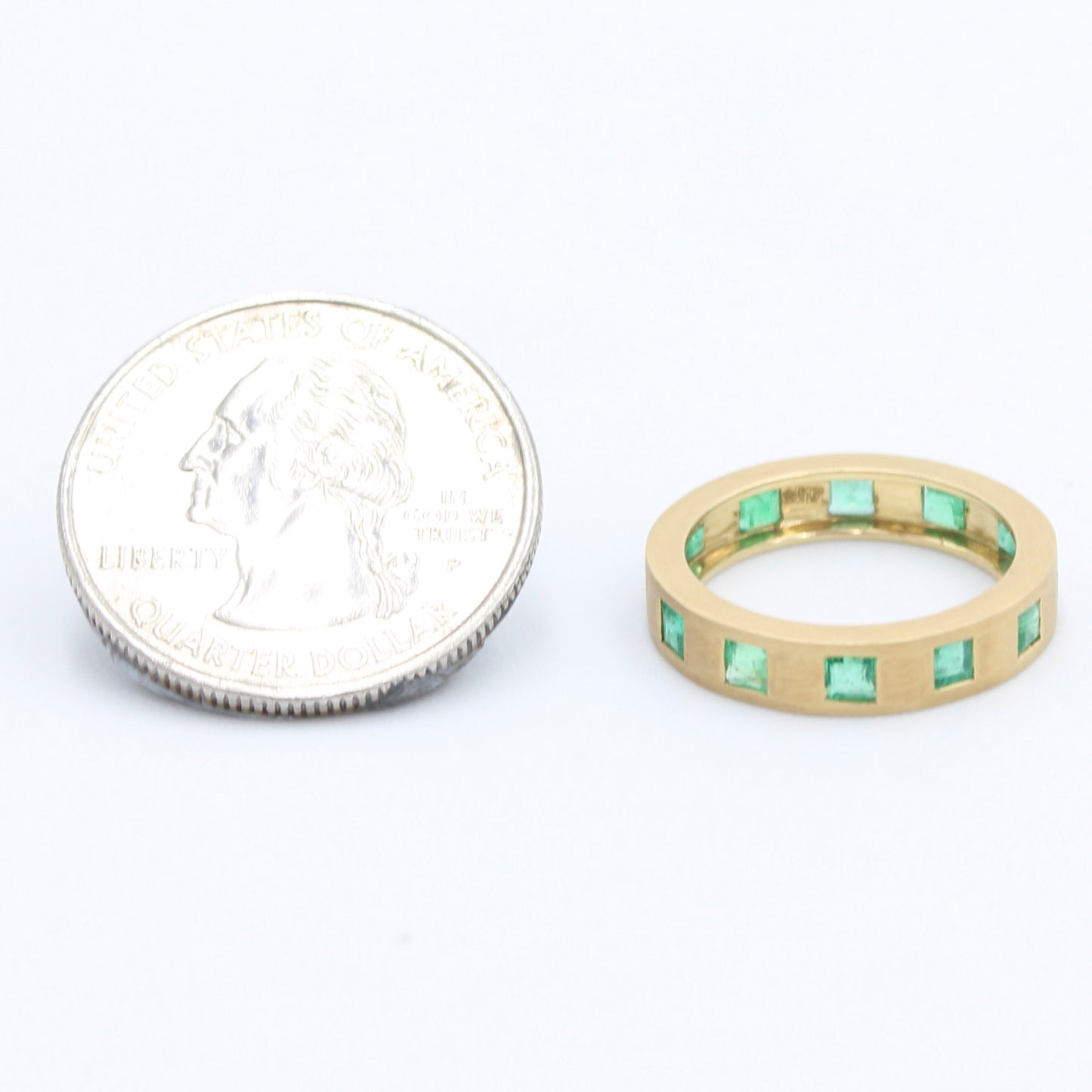 Natural 1.10 Ct Emerald Eternity Band Ring in 18K Yellow Brushed Gold