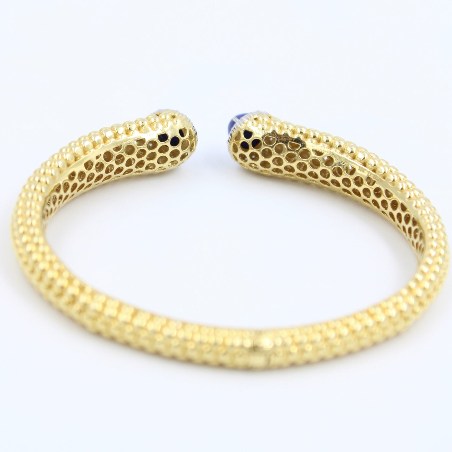 Statement 2.26 Ct Lapis Lazuli & Diamond Hinged Cuff Bracelet Etched 18K Gold