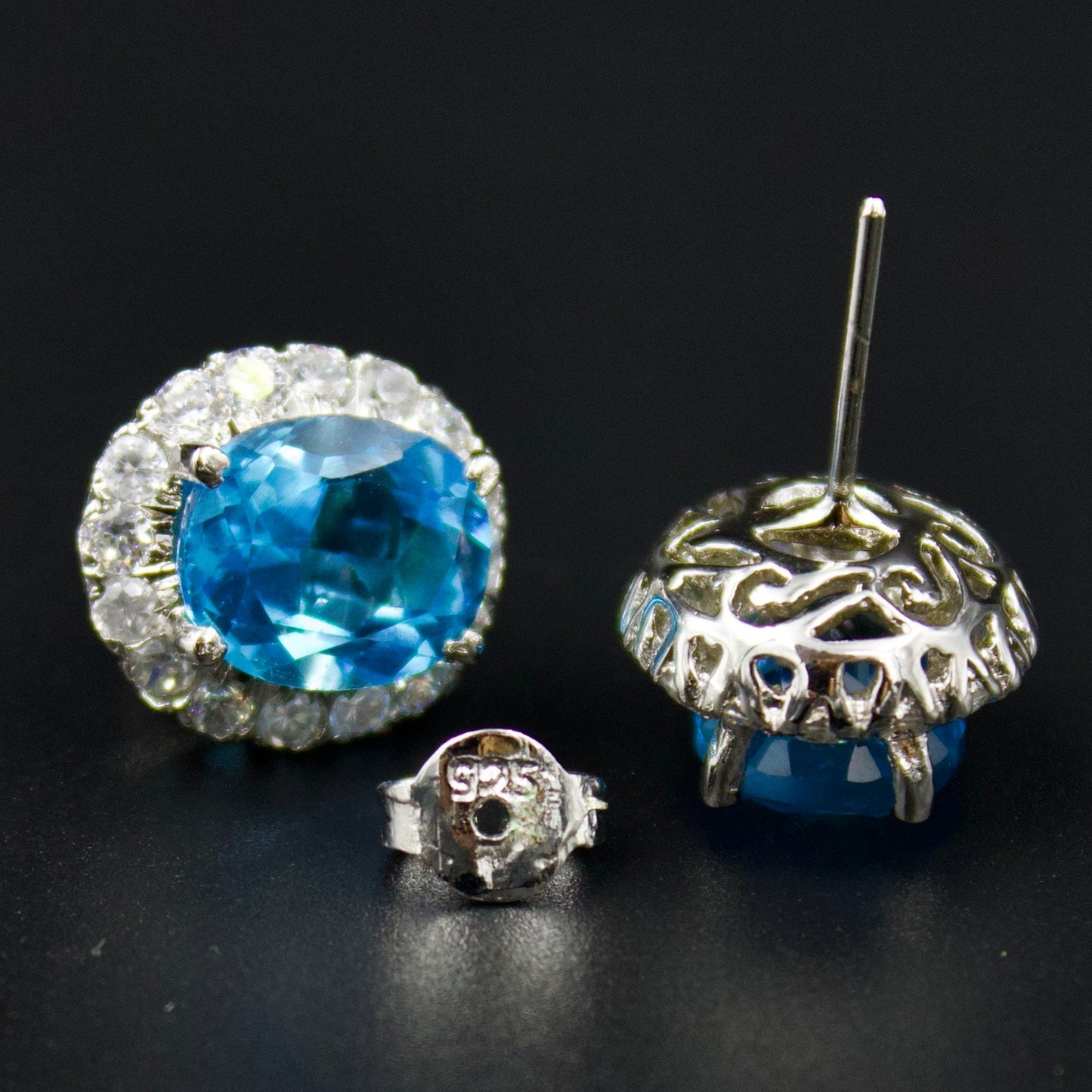AAA Swiss Blue Topaz Stud Earrings