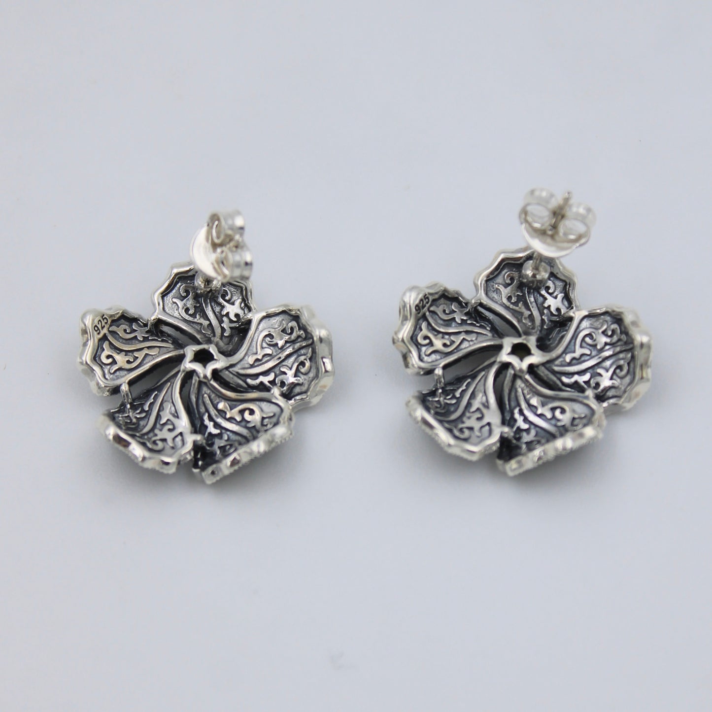 Unique Marcasite & Mother of Pearl Floral Necklace & Earring in Sterling Silver