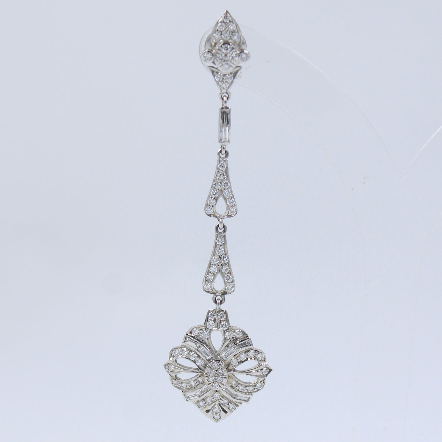 Vintage Art Deco 2.49 CT Natural Diamond Statement Drop Earring 18K White Gold