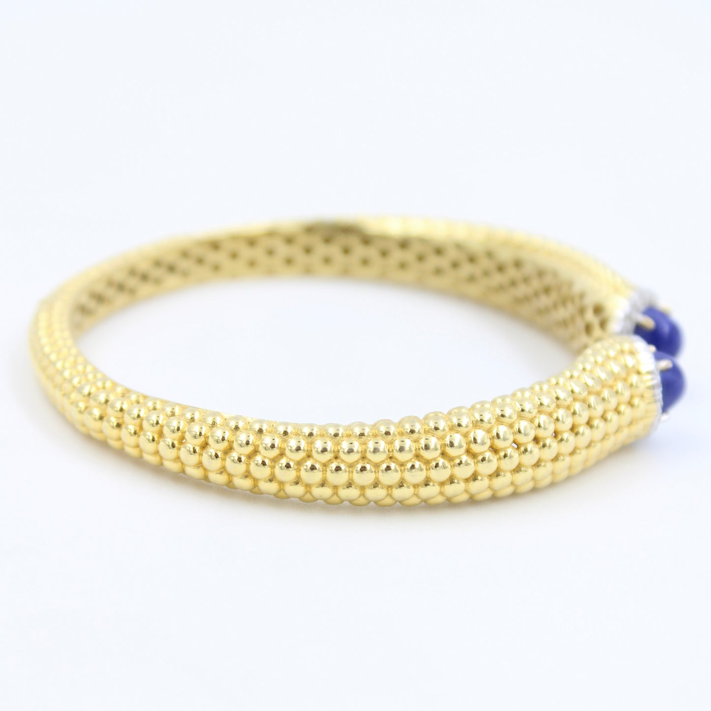 Statement 2.26 Ct Lapis Lazuli & Diamond Hinged Cuff Bracelet Etched 18K Gold