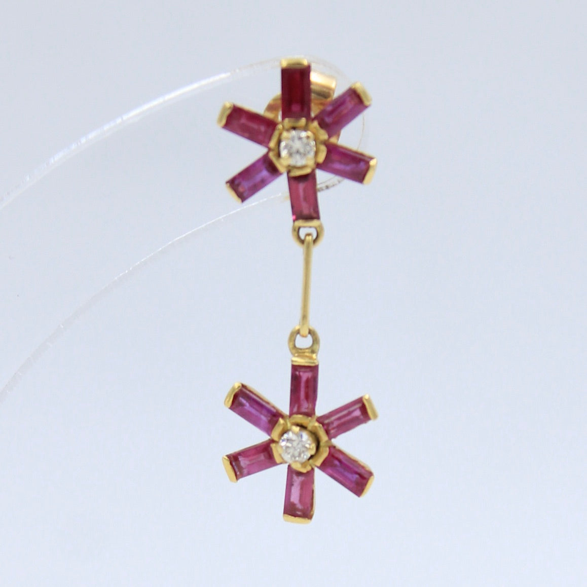 Elegant 1.26 TCW Natural Untreated Ruby & Diamond Floral Drop Earring in 18K Yellow Gold