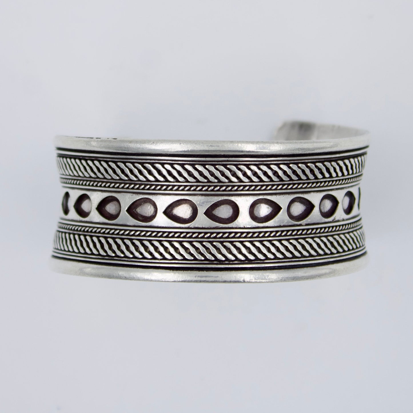Handmade Etched Tribal Statement Cuff Bracelet in Sterling Silver