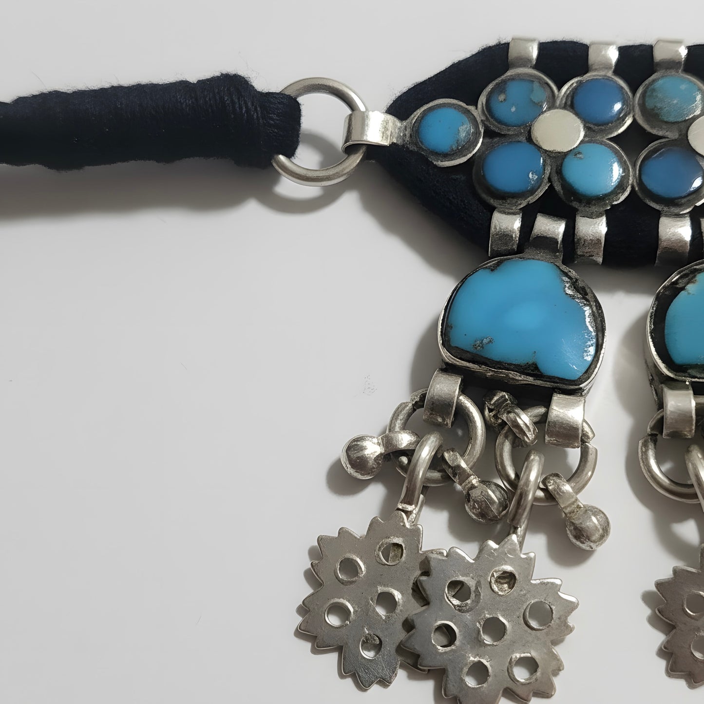 Vintage Tibetan Natural Turquoise Statement Choker Necklace in Sterling Silver