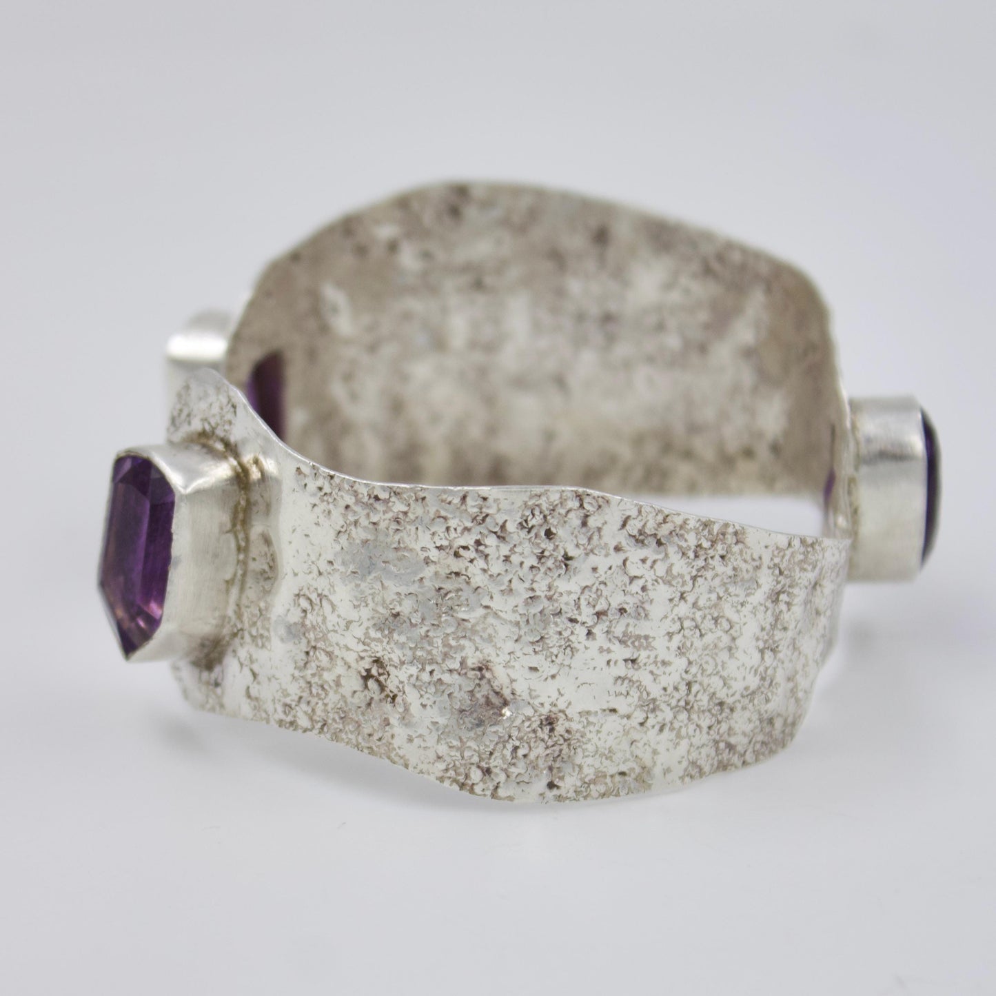 Amethyst Hammered Statement Reversible Cuff Bracelet in Sterling Silver