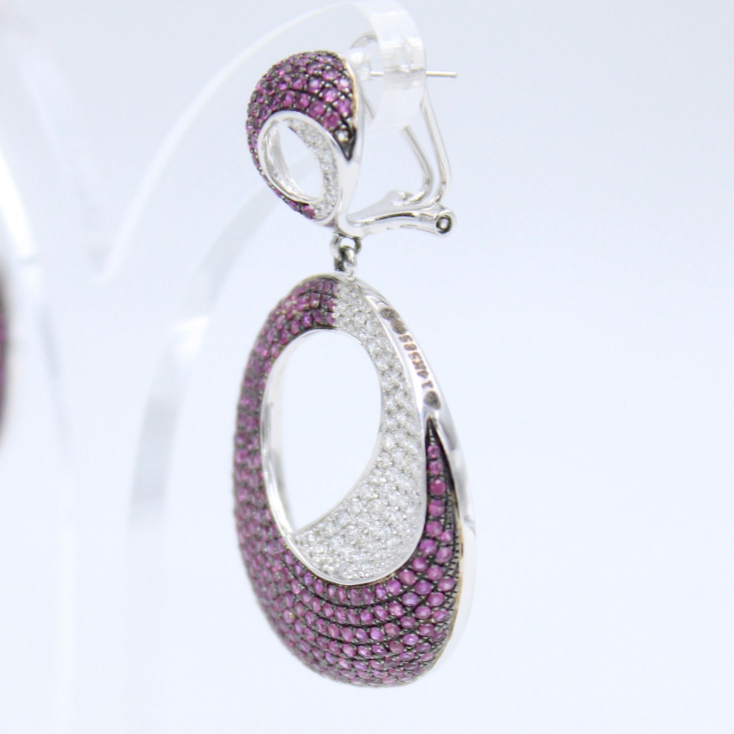 Luxurious 6.92 Ct Natural Ruby and Diamond Cluster Disc Drop Earring in 14K Gold