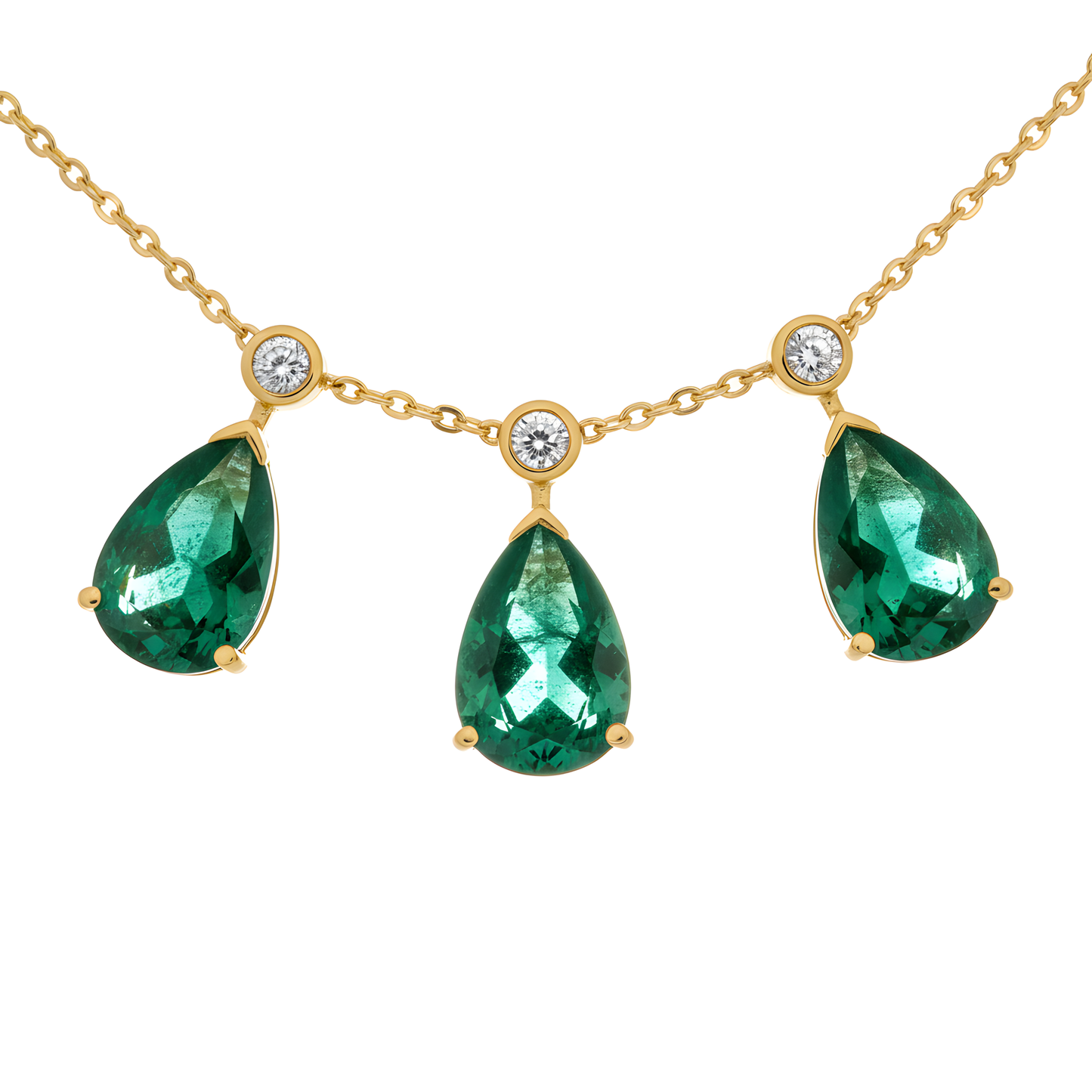 Minimal 5.32 Ct AAA Emerald & Diamond Pear Drop Necklace in 18K Yellow Gold