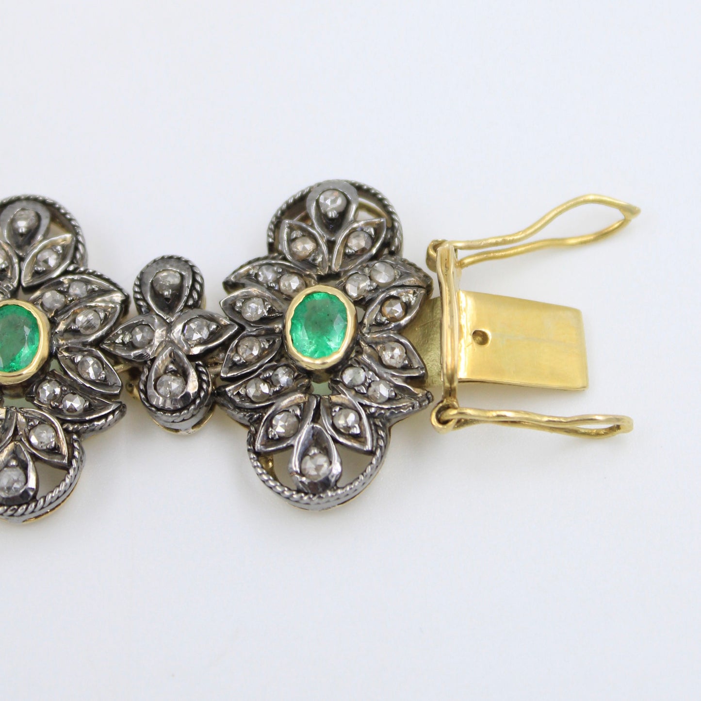 Victorian 6.5 TCW Emerald & Diamond Bracelet in 14K Gold and Sterling Silver