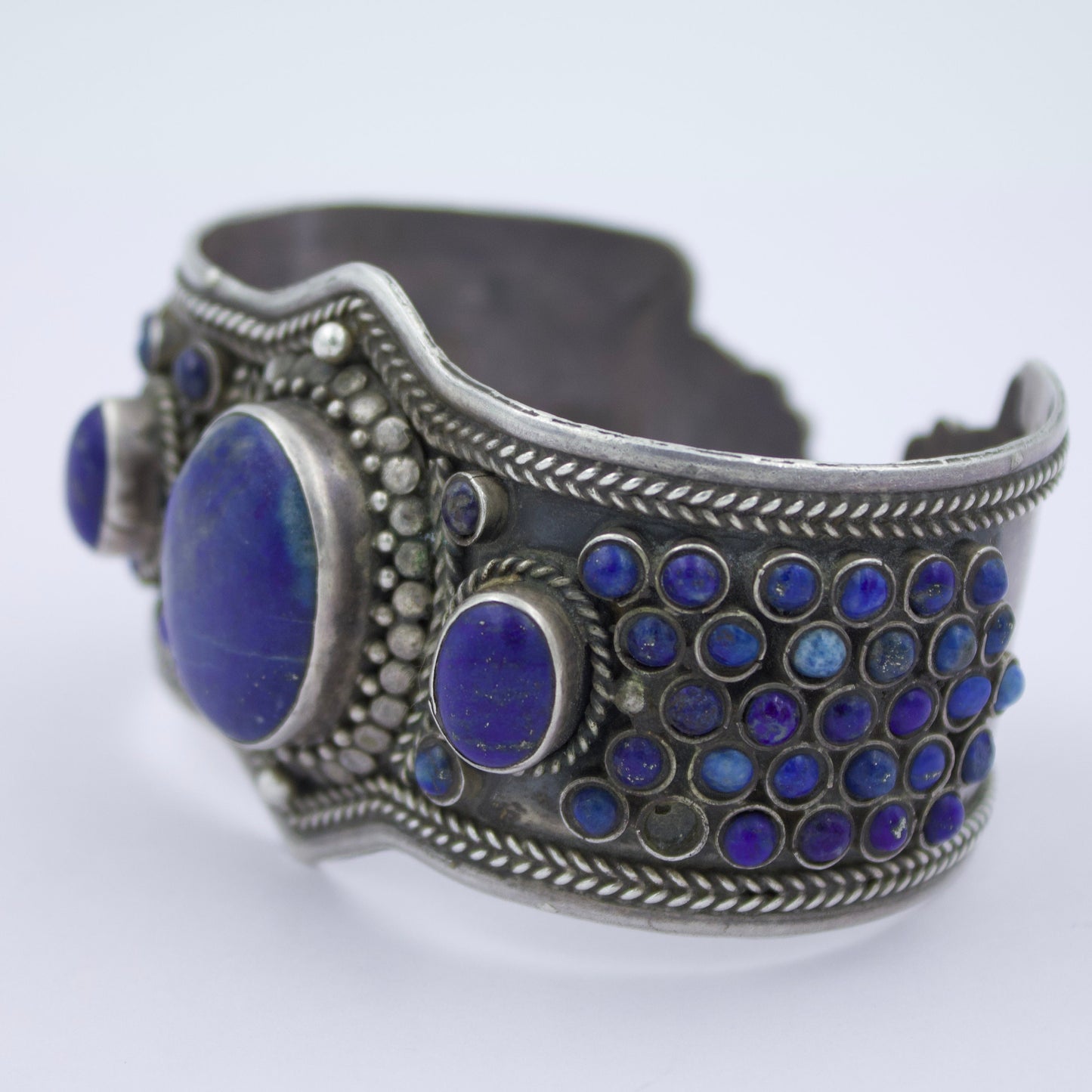 Handmade Lapis Lazuli Broad Statement Cuff Bracelet in Sterling Silver