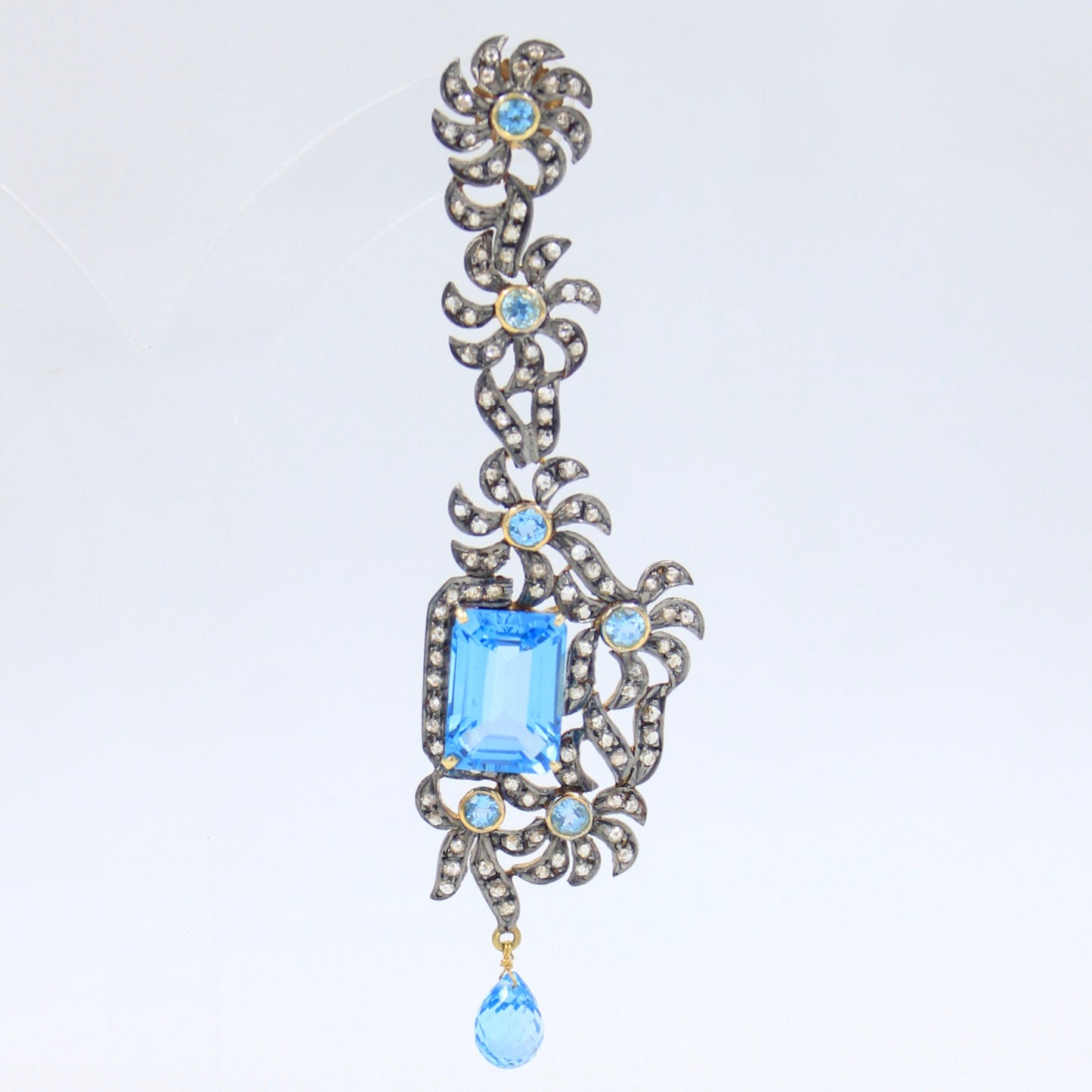 Victorian 27.52 TCW Blue Topaz and Diamond Drop Earrings in 14K Gold and Sterling Silver