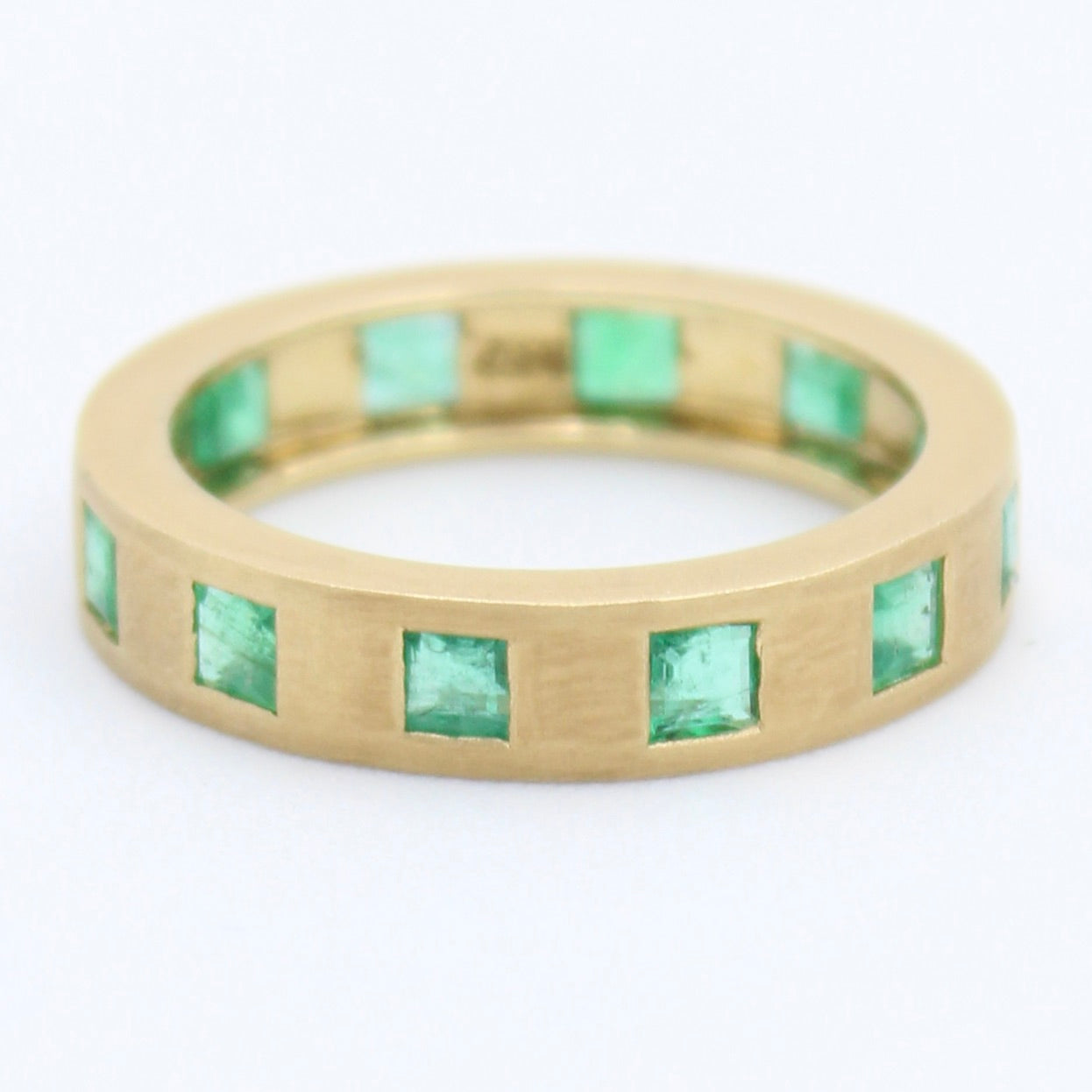 Natural 1.10 Ct Emerald Eternity Band Ring in 18K Yellow Brushed Gold