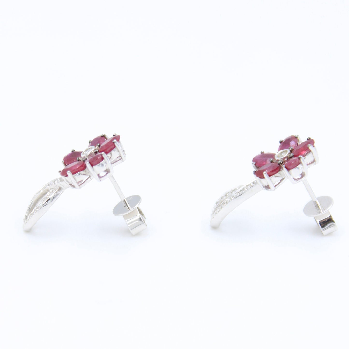 Elegant 3.47 TCW Natural Ruby and Diamond Floral Drop Earring in 18K Gold