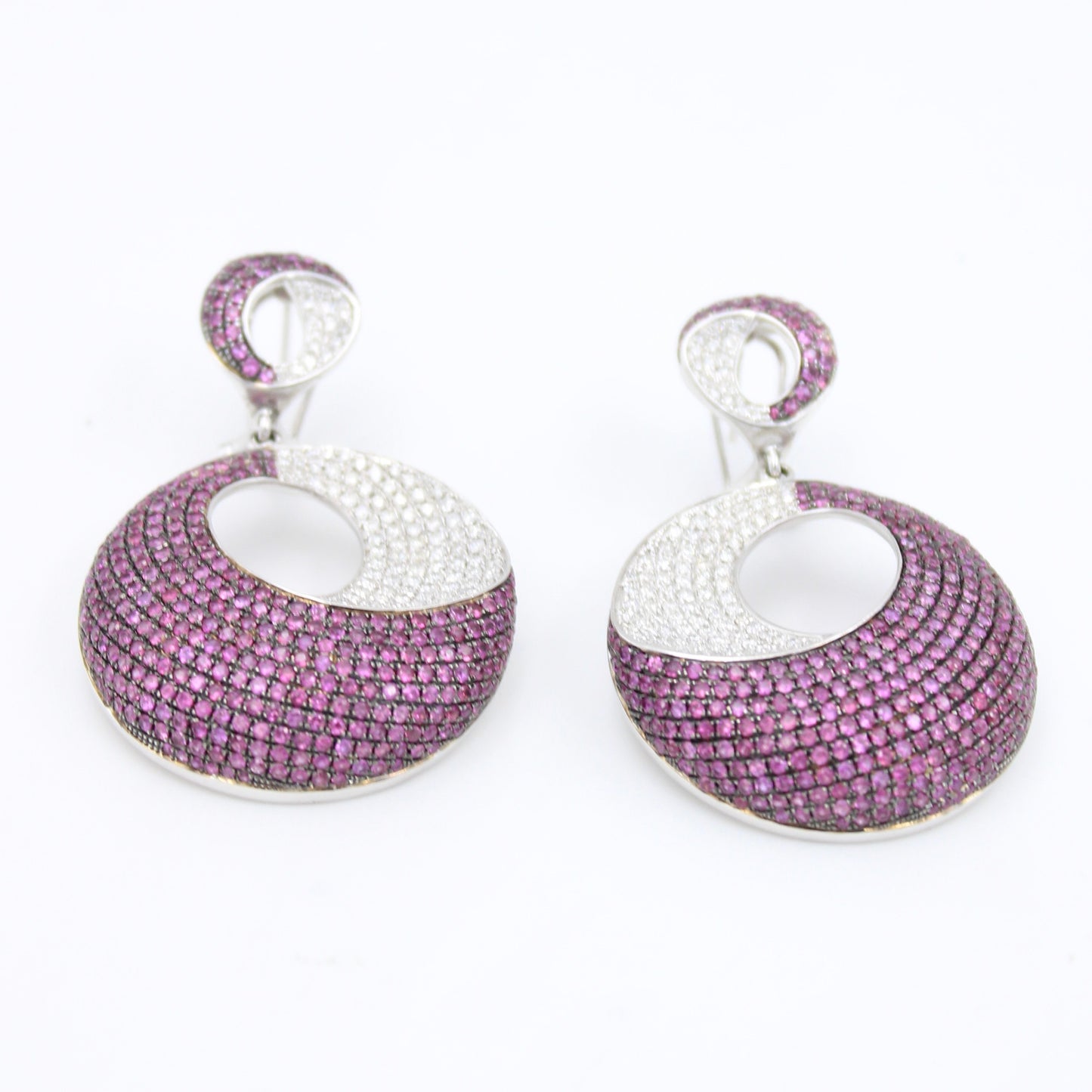 Luxurious 6.92 Ct Natural Ruby and Diamond Cluster Disc Drop Earring in 14K Gold