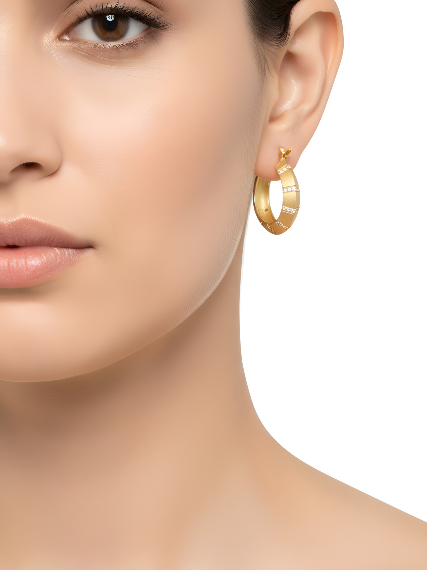 Statement 0.52 Ct Natural Diamond Matte Gold Hoop Earrings in 18K Yellow Gold