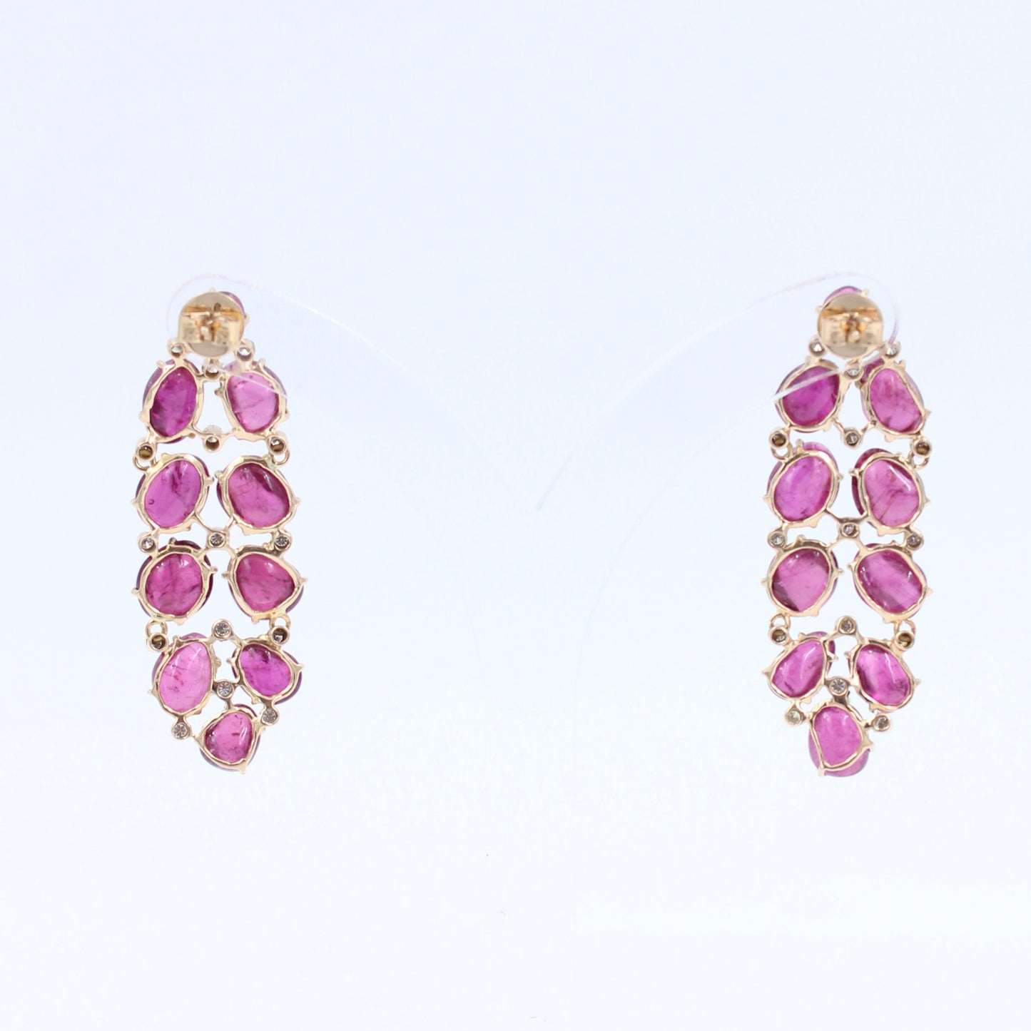 Statement 47.46 Ct Rubellite Tourmaline & Diamond Leaf Drop Earring in 18K Rose Gold
