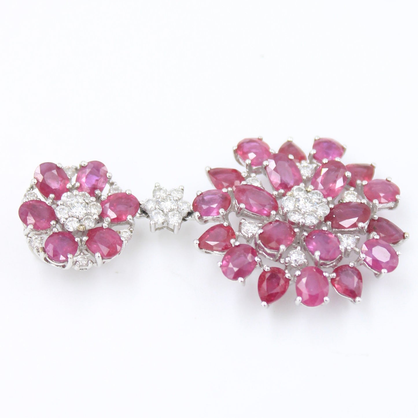Statement 11.88 Ct Natural Ruby & Diamond Floral Pendant in 18K White Gold