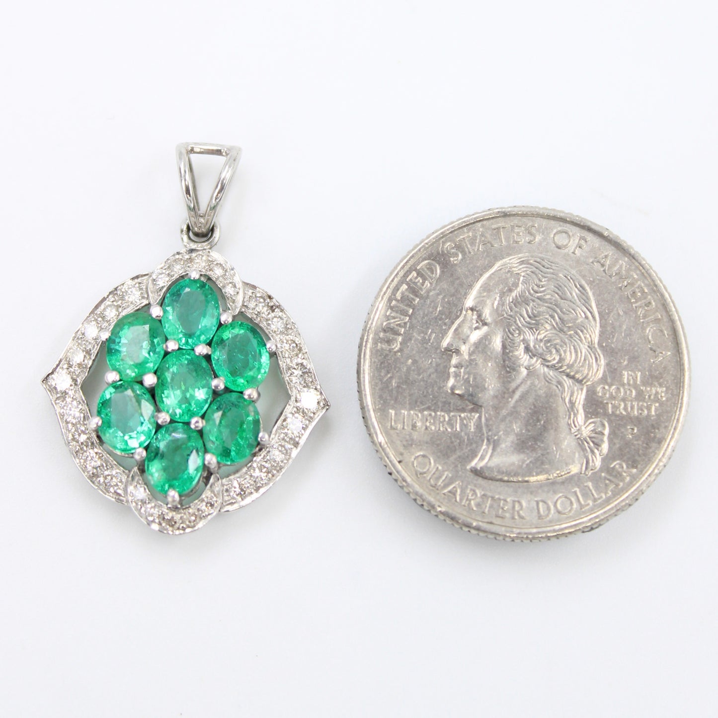 Elegant 7.28 TCW Natural Emerald & Diamond Statement Pendant in 18K White Gold