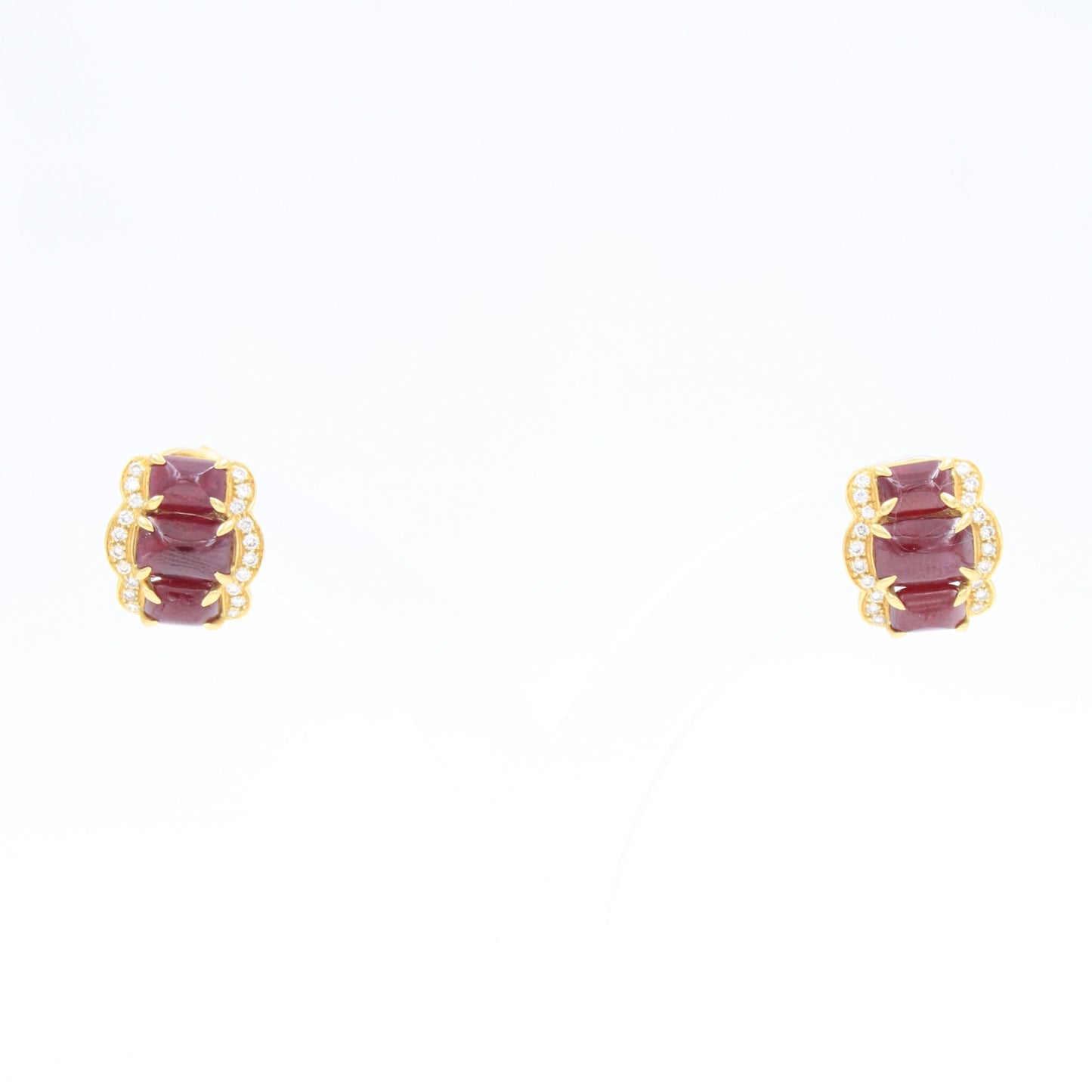 Elegant 7.75 CT Natural Ruby and Diamond Stud Earrings in 18K Yellow Gold