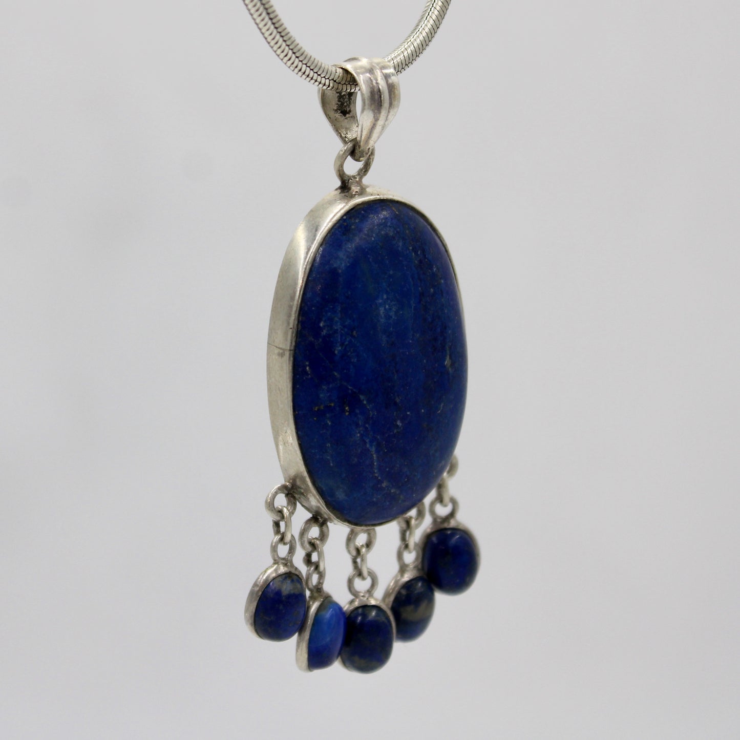 Vintage Handmade Afghan Lapis Drop Pendant in Sterling Silver