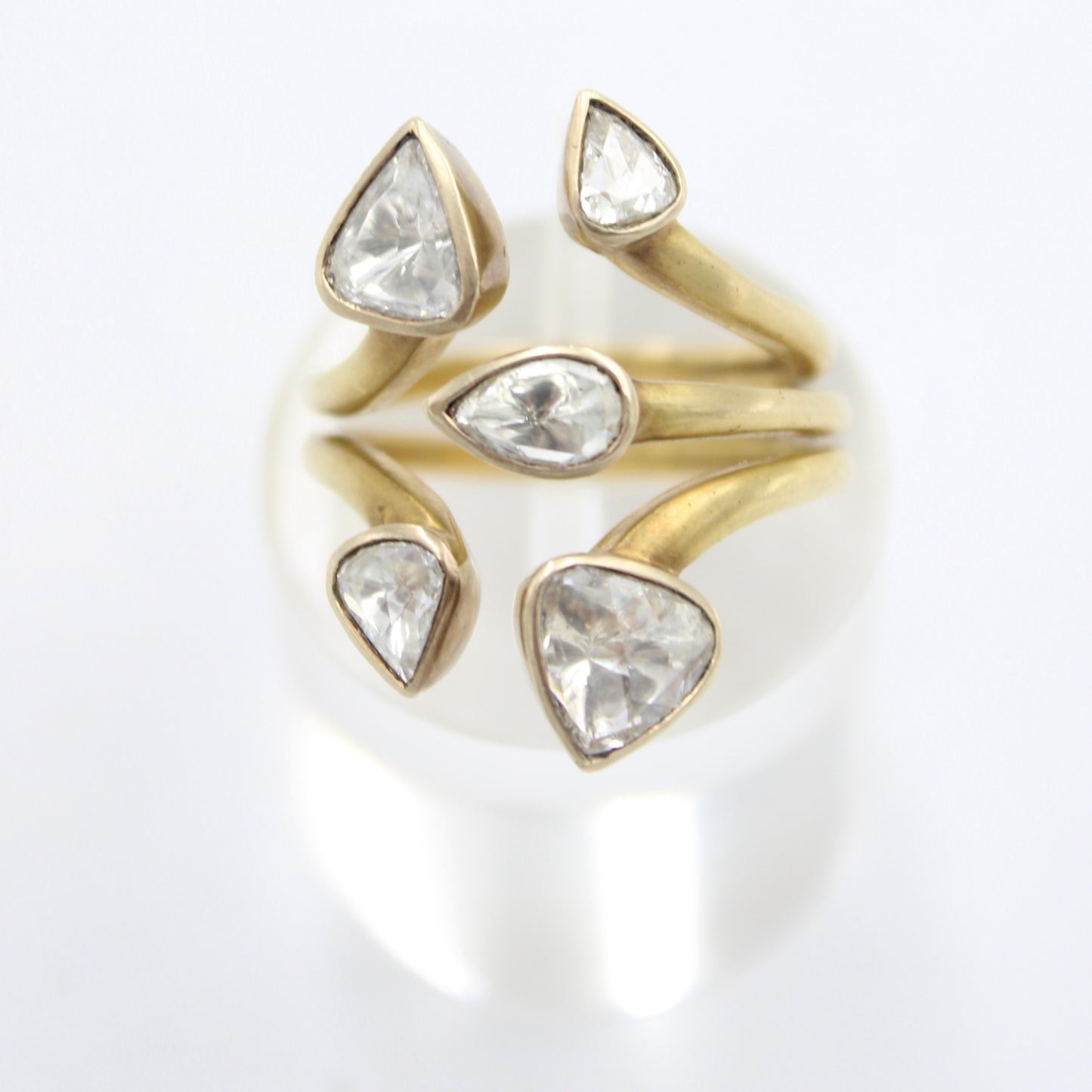 Natural 0.80 Ct Rose Cut Diamond Between the Finger Ring in 18K Brushed Gold