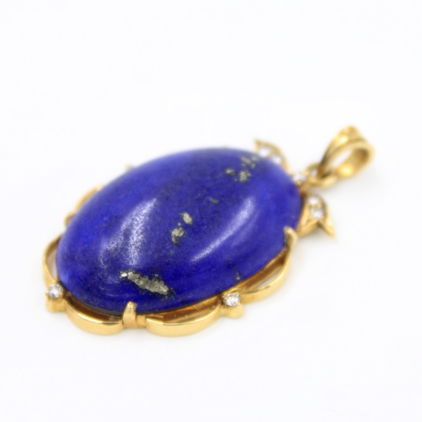 Vintage 21.7 TCW Afghan Lapis Lazuli & Natural Diamond Pendant in 18K Yellow Gold