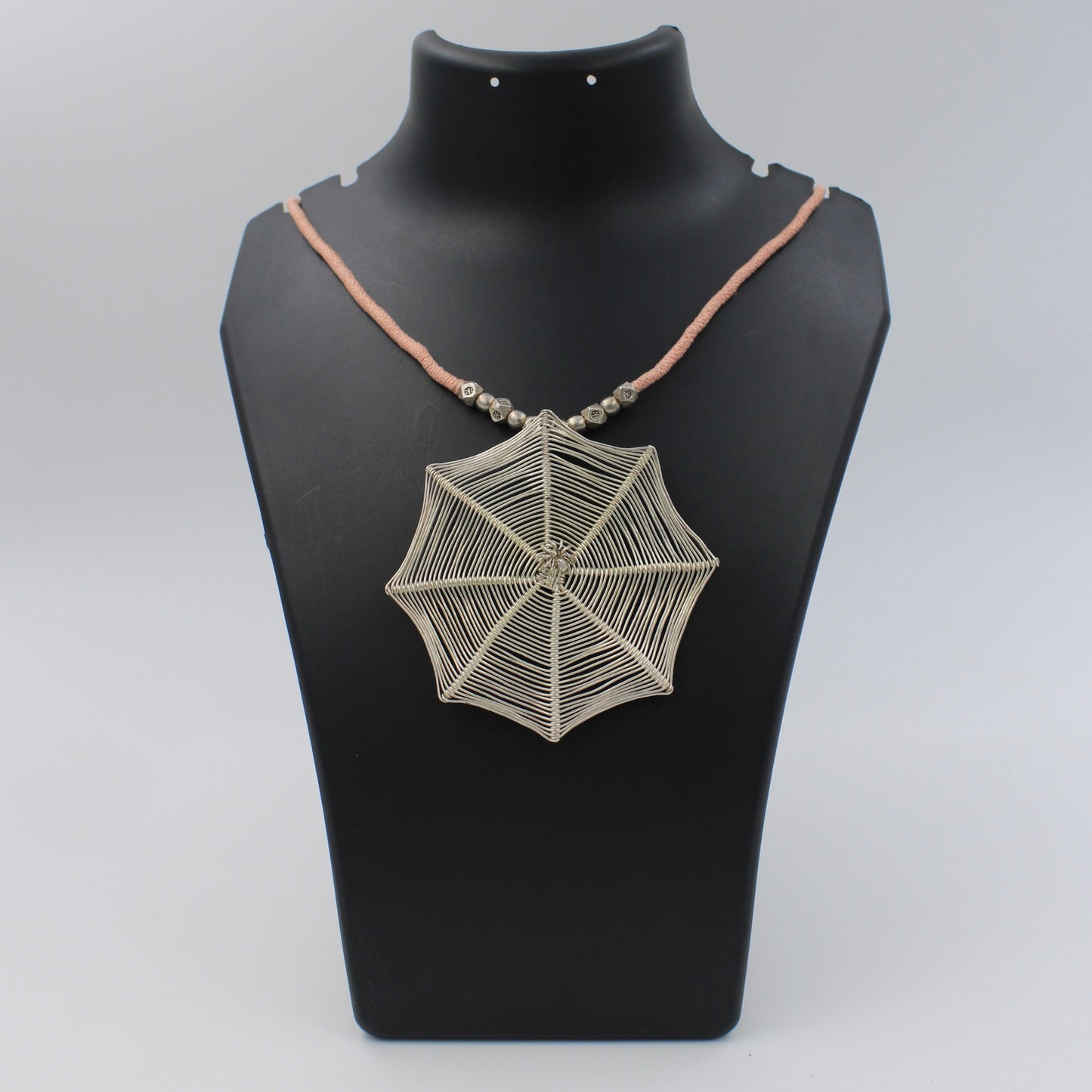 Unique Handmade Spider Web Pendant Necklace in Sterling Silver Size 18 Inches
