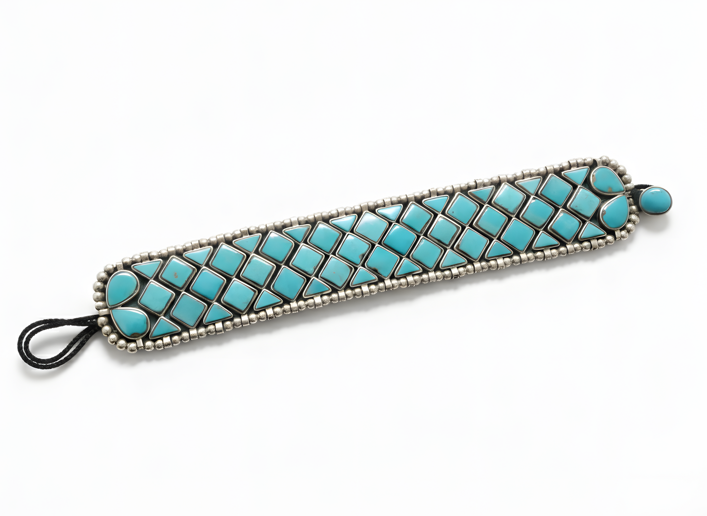 Vintage Natural Turquoise Tribal Broad Loose Bracelet in Sterling Silver