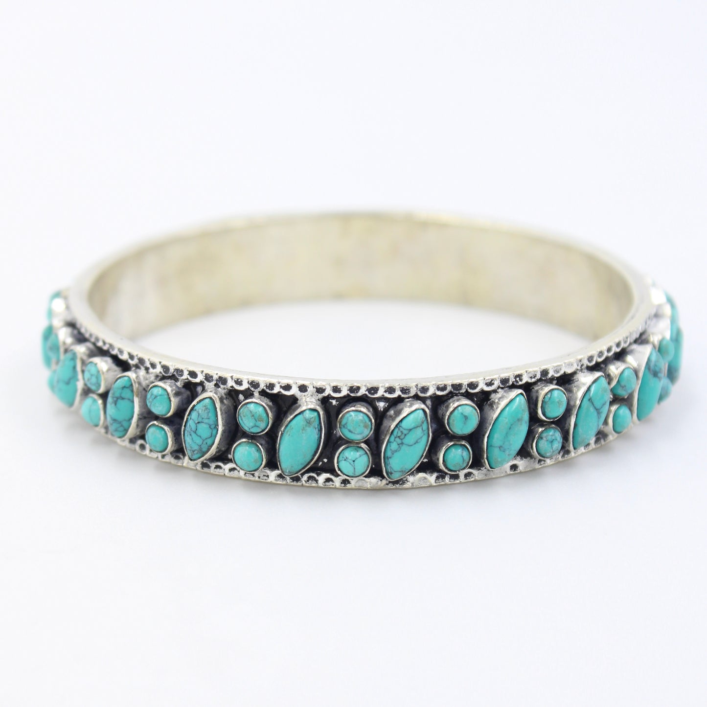 Vintage Natural Turquoise Slip On Bangle Bracelet in Sterling Silver