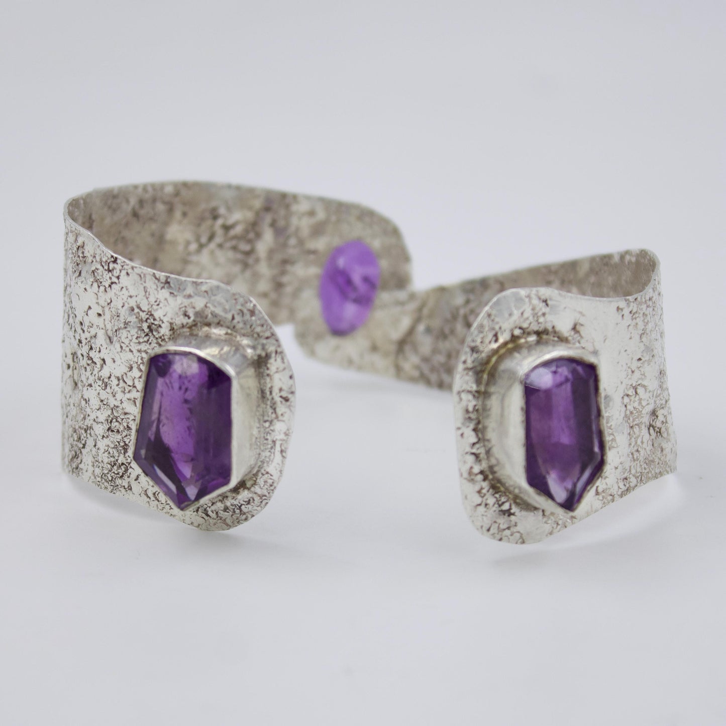Amethyst Hammered Statement Reversible Cuff Bracelet in Sterling Silver