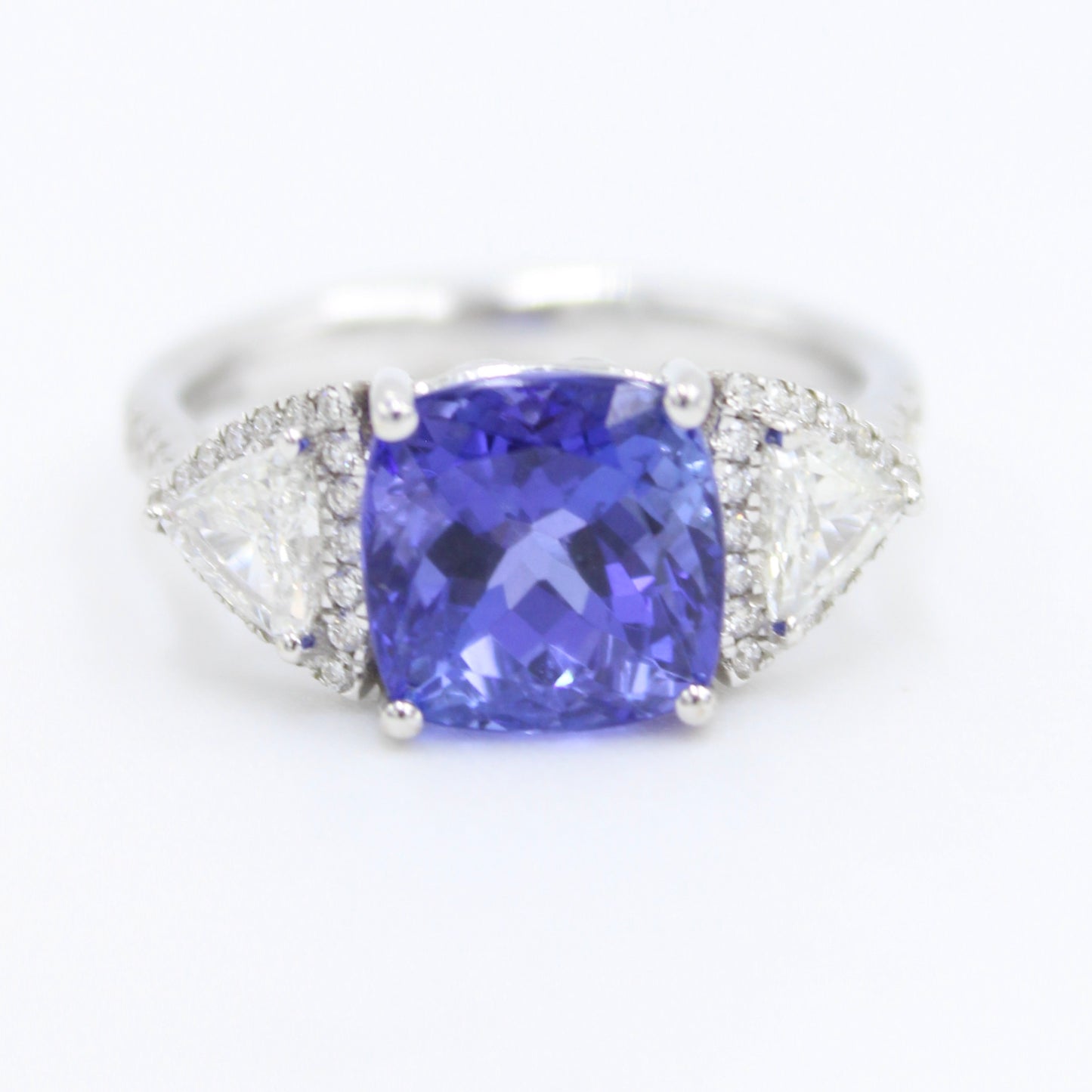 AAA+ 4.82 Ct Tanzanite & Trilliant Cut Diamond Engagement Ring 18K White Gold