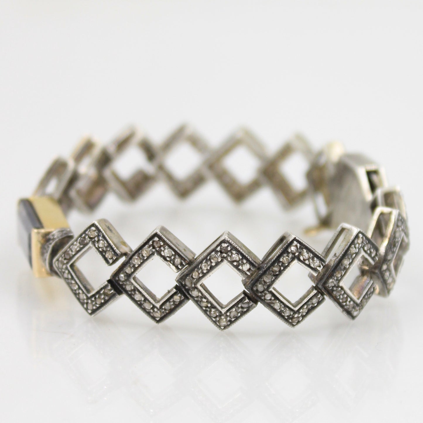 Victorian 5.13 TCW Iolite and Diamond Bracelet in 14K Gold & Sterling Silver