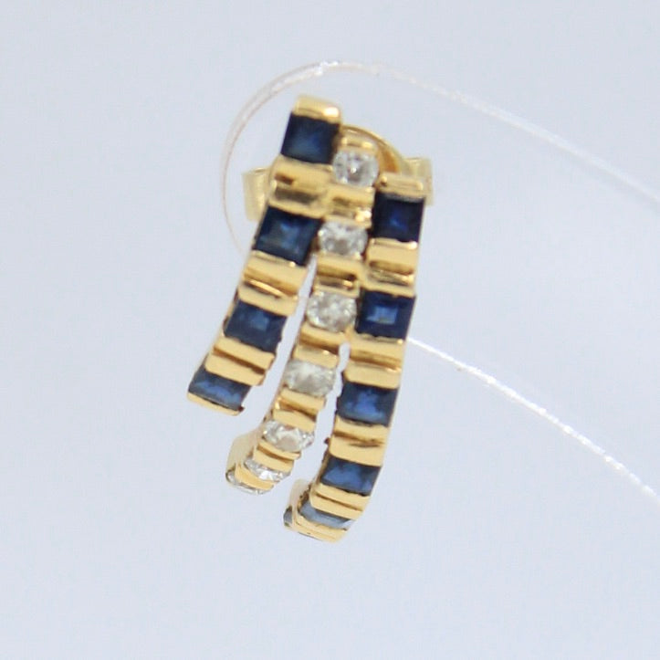 Elegant 1.64 TCW Natural Sapphire & Diamond Ear Cuff Stud Earring in 18K Gold