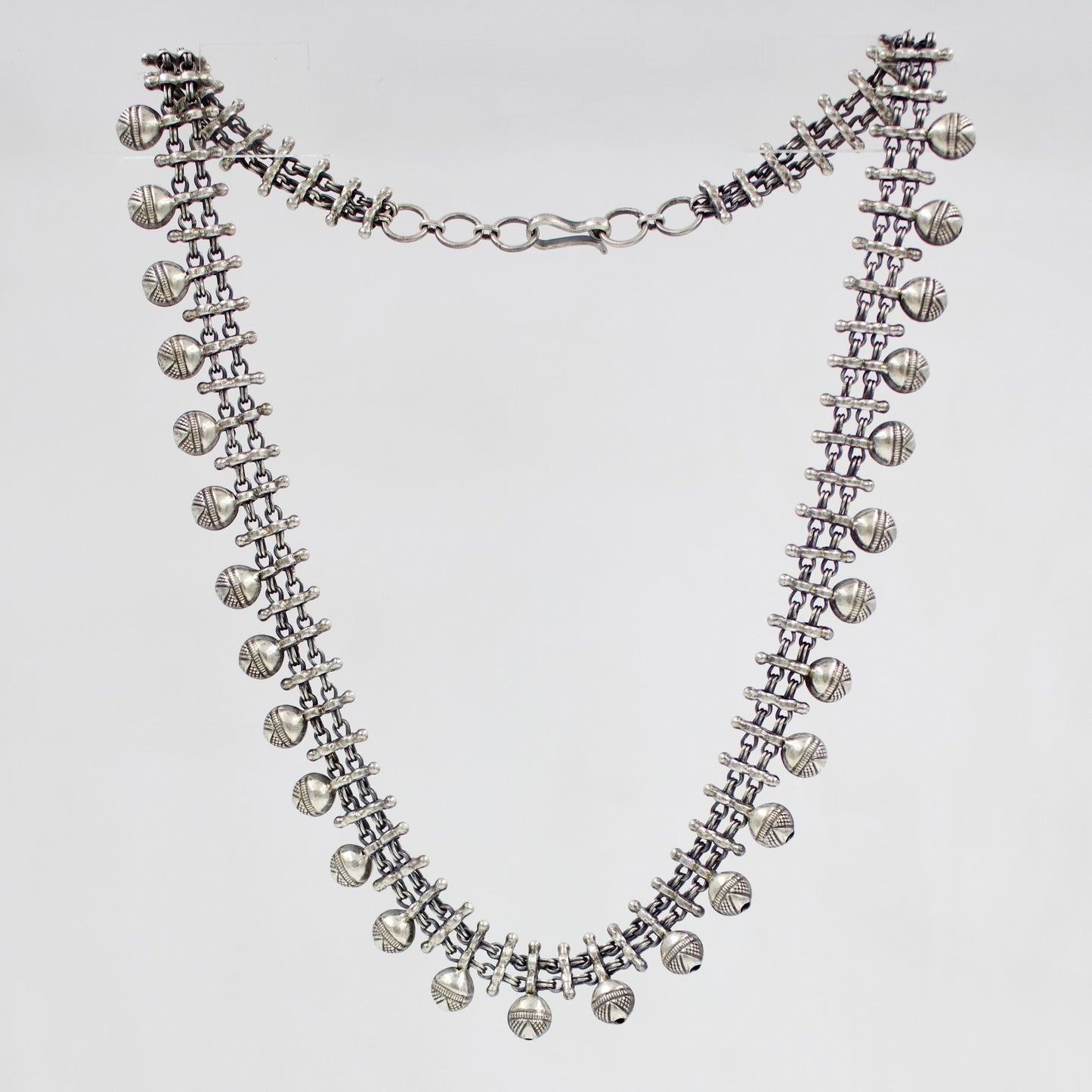 Handmade Rajasthani Tribal Ball Statement Necklace in Sterling Silver