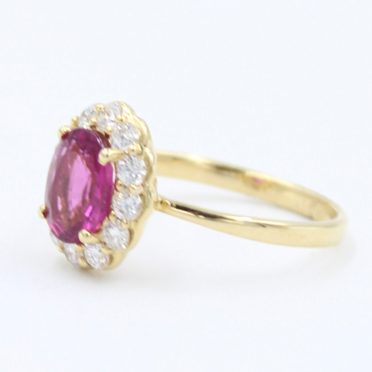 Minimal 1.6 Ct Untreated Rubellite Tourmaline & Diamond Ring in 18K Yellow Gold