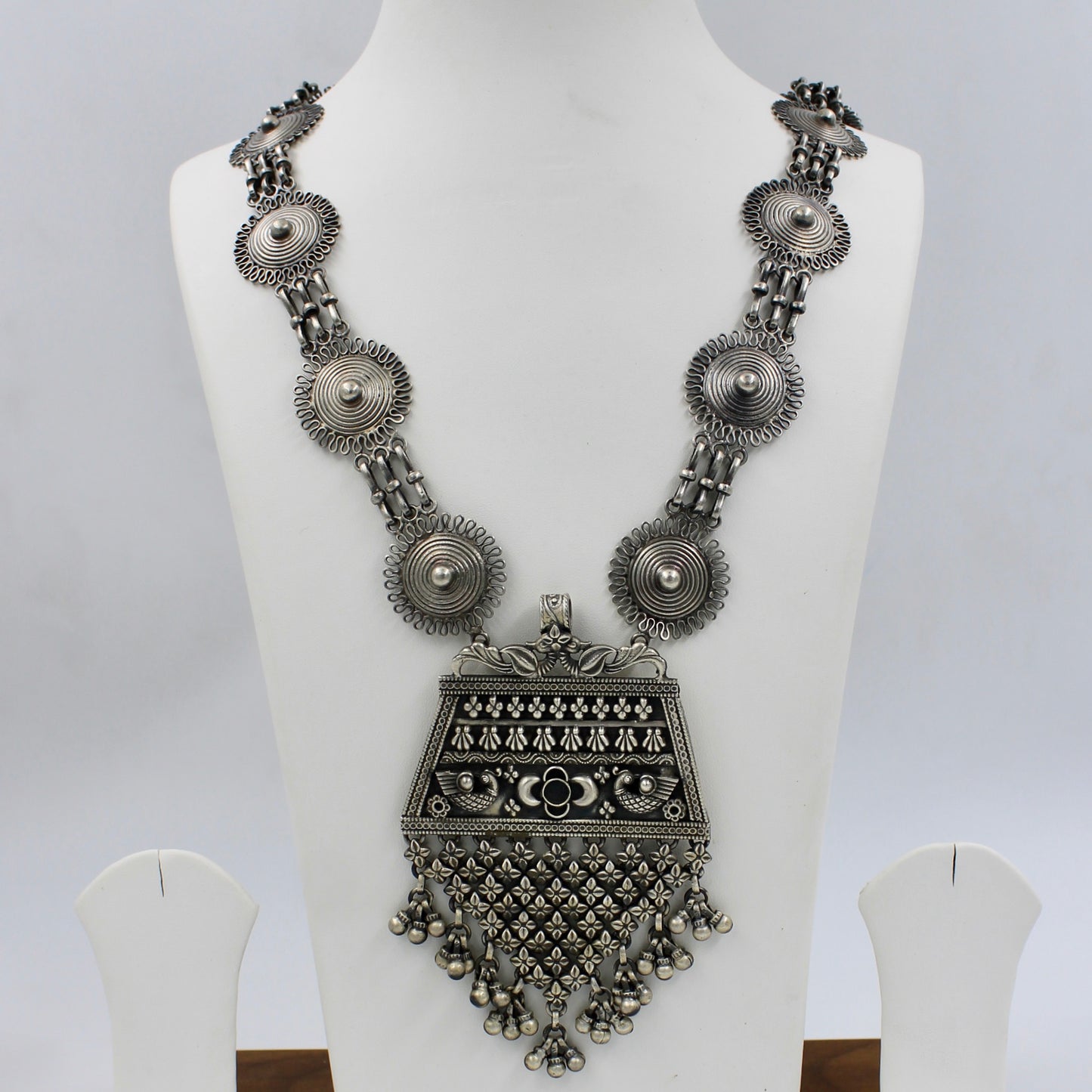 Handmade Indian Tribal Statement Peacock Pendant Necklace in Sterling Silver