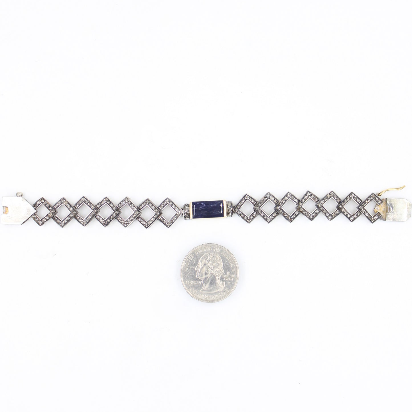 Victorian 5.13 TCW Iolite and Diamond Bracelet in 14K Gold & Sterling Silver