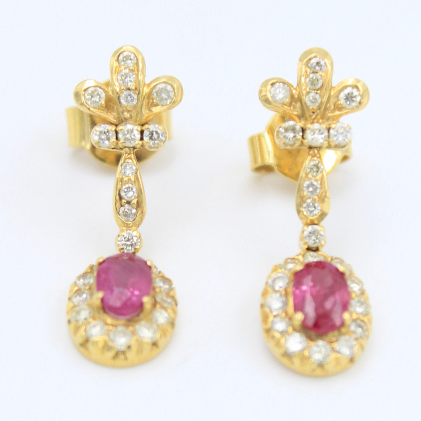 Vintage 3.60 TCW Natural Untreated Ruby & Diamond Drop Earring in 18K Gold